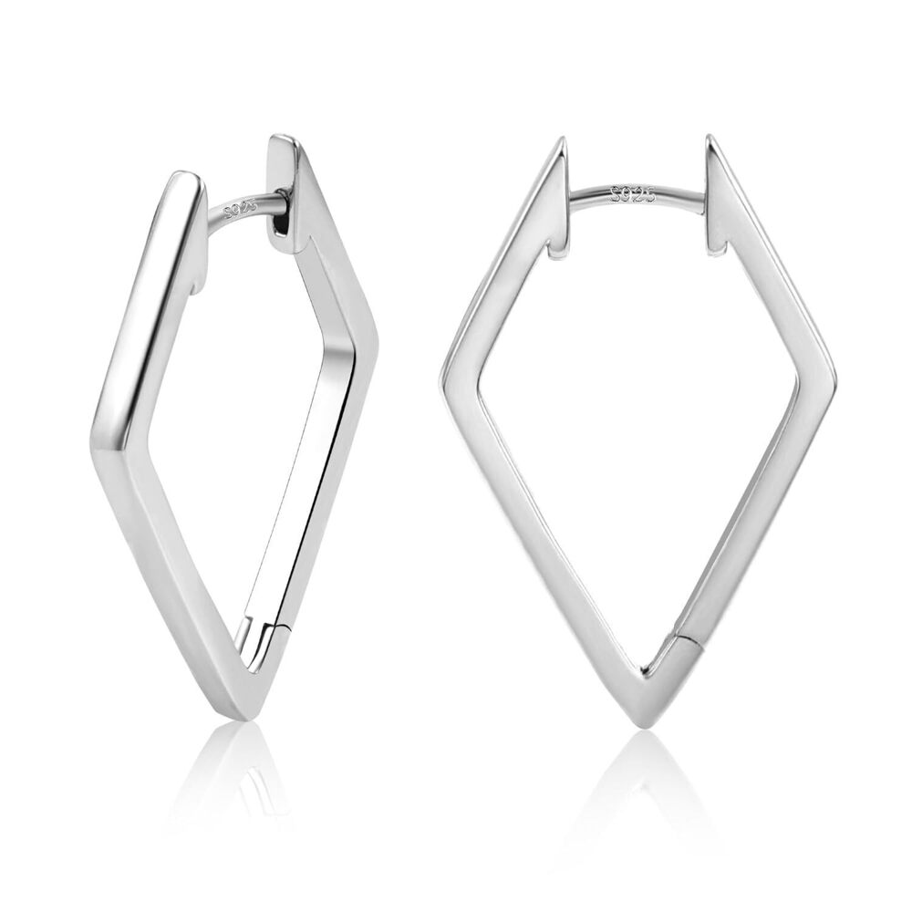 Geometric Huggie Hoop Earrings Sterling Silver Rhombus
